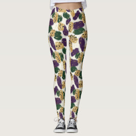Groen Paarse gouden penseelstreken Patroon Leggings
