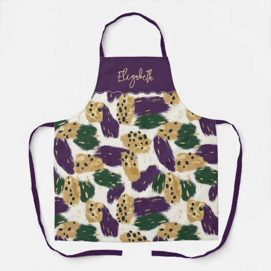 Groen Paarse gouden penseelstreken Patroon Monogra Schort (Voorkant)