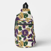 Groen Paarse gouden penseelstreken Patroon Monogra Sling Bag (Voorkant)