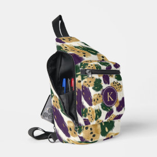 Groen Paarse gouden penseelstreken Patroon Monogra Sling Bag