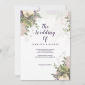 groen paarse lila ivoor bloemenbruiloft kaart (Voorkant)