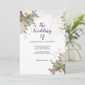 groen paarse lila ivoor bloemenbruiloft kaart (Staand voorkant)