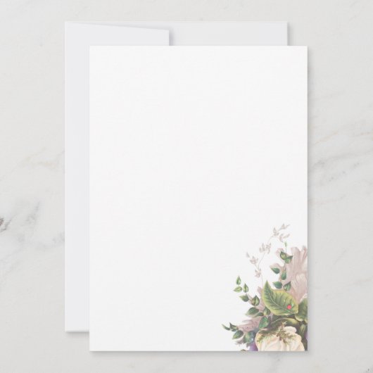 groen paarse lila ivoor bloemenbruiloft kaart (Achterkant)