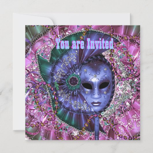 Groen Paarse Masquerade Party Kaart (Voorkant)