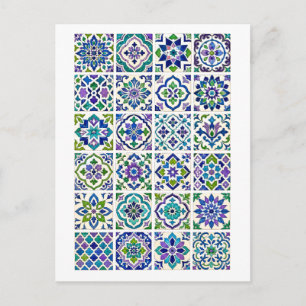 Groen & Paarse Mozaïekillustratie van Marokkaanse  Briefkaart