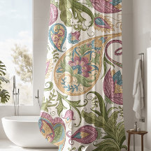 Groen & Paarse Paisley Bloemendouchegordijn
