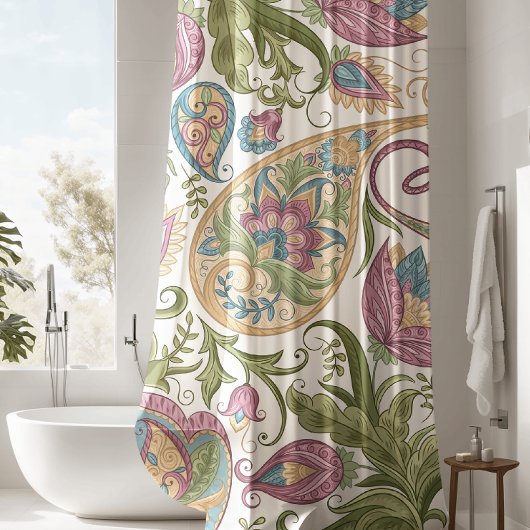Groen & Paarse Paisley Bloemendouchegordijn Douchegordijn