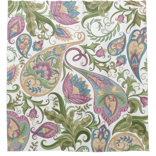 Groen & Paarse Paisley Bloemendouchegordijn Douchegordijn (Voorkant)