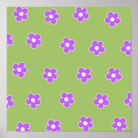 Groen Paarse Retro Y2K Bloempatroon Poster (Voorkant)