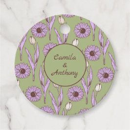 Groen Paarse Retro Y2K Funky Hippie Bloem Patroon Bedankjes Labels