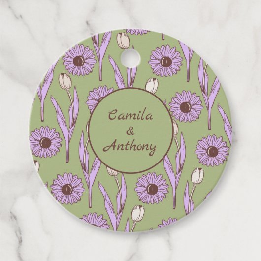 Groen Paarse Retro Y2K Funky Hippie Bloem Patroon Bedankjes Labels (Voorkant)