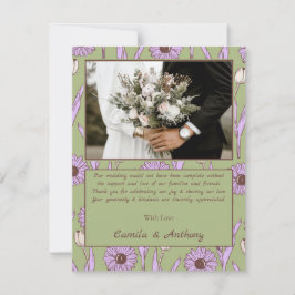 Groen Paarse Retro Y2K Funky Hippie Bloempatroon Bedankkaart