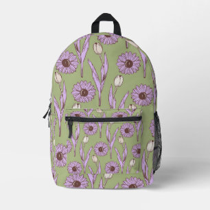 Groen Paarse Retro Y2K Funky Hippie Bloempatroon Bedrukte Rugzak