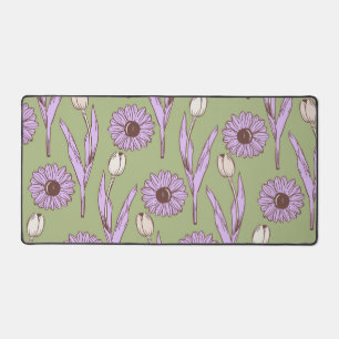 Groen Paarse Retro Y2K Funky Hippie Bloempatroon Bureaumat