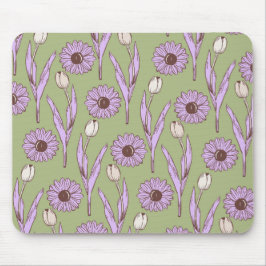 Groen Paarse Retro Y2K Funky Hippie Bloempatroon Muismat