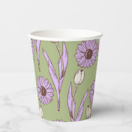 Groen Paarse Retro Y2K Funky Hippie Bloempatroon Papieren Bekers