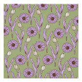 Groen Paarse Retro Y2K Funky Hippie Bloempatroon Perfect Poster (Voorkant)