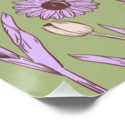 Groen Paarse Retro Y2K Funky Hippie Bloempatroon Perfect Poster (Hoek)