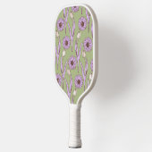 Groen Paarse Retro Y2K Funky Hippie Bloempatroon Pickleball Paddle (Links)