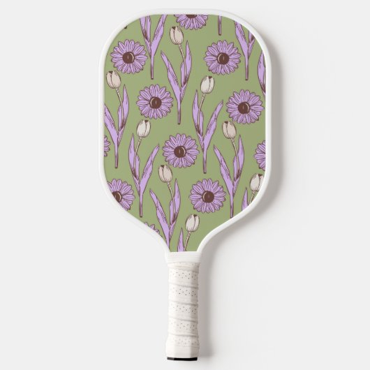 Groen Paarse Retro Y2K Funky Hippie Bloempatroon Pickleball Paddle (Achterkant)