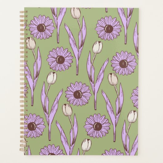 Groen Paarse Retro Y2K Funky Hippie Bloempatroon Planner (Voorkant)