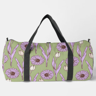 Groen Paarse Retro Y2K Funky Hippie Bloempatroon Plunjezak