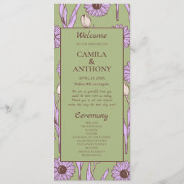 Groen Paarse Retro Y2K Funky Hippie Bloempatroon Programmakaart