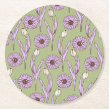 Groen Paarse Retro Y2K Funky Hippie Bloempatroon