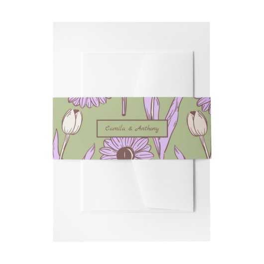 Groen Paarse Retro Y2K Funky Hippie Bloempatroon Uitnodigingen Wikkel (Voorkant Voorbeeld)