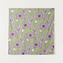 Groen Paarse Retro Y2K Funky Hippie Bloempatroon