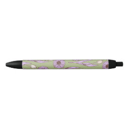 Groen Paarse Retro Y2K Funky Hippie Bloempatroon Zwarte Inkt Pen