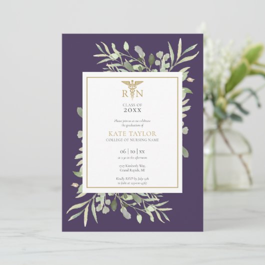 Groen Paarse RN Verpleegkundig Afstuderen Foto Kaart (Staand voorkant)