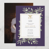 Groen Paarse RN Verpleegkundig Afstuderen Foto Kaart (Voorkant / Achterkant)