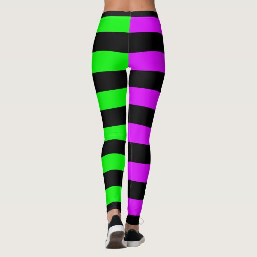 Groen Paarse Zwart Gestreepte Halloween Leggings (Achterkant)