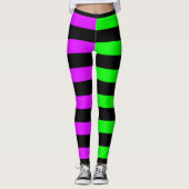 Groen Paarse Zwart Gestreepte Halloween Leggings (Voorkant)