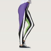 Groen Paarse zwart & wit grillige strepen Leggings (Rechts)