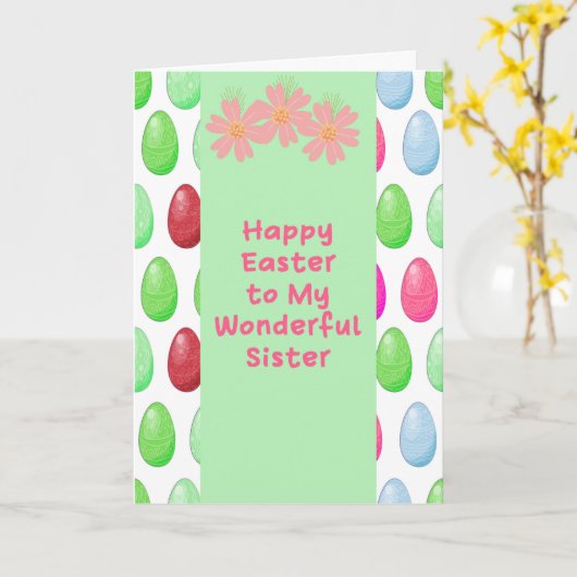 Groen paasontwerp voor uw zuster met eieren kaart (Gele Bloem)