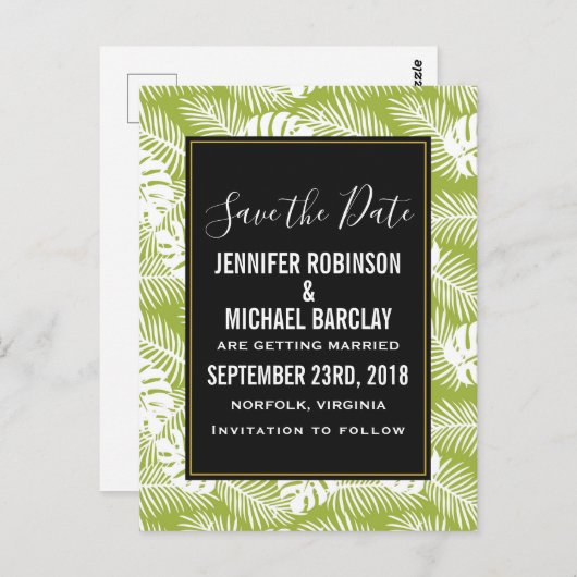 Groen palm laat regenwoudepatroon de Datum sparen Briefkaart (Voorkant / Achterkant)