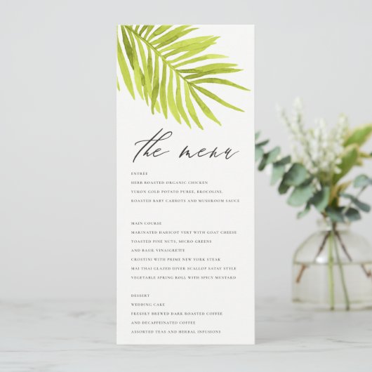 GROEN PALM LEAF WATERVERF FOLIAGE GOLD MENU (Staand voorkant)