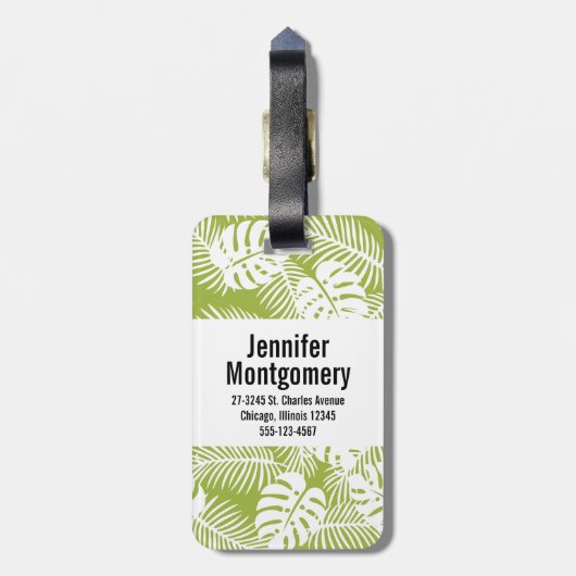 Groen palm leves regenwoud Monogram Bagagelabel (Achterkant verticaal)