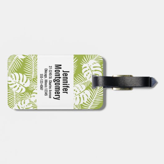 Groen palm leves regenwoud Monogram Bagagelabel (Achterkant horizontaal)