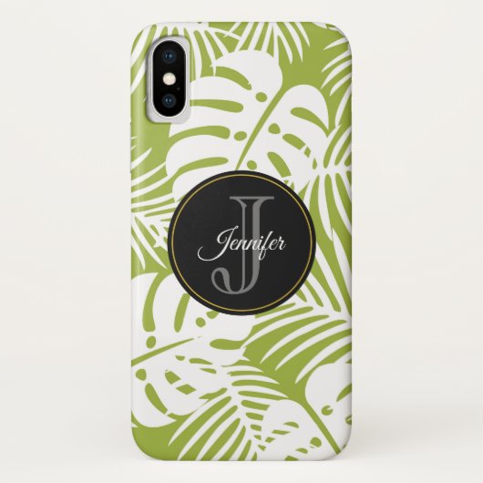 Groen palm leves regenwoud Monogram Case-Mate iPhone Case (Achterkant)