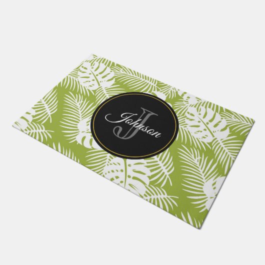 Groen palm leves regenwoud Monogram Deurmat (Schuin)