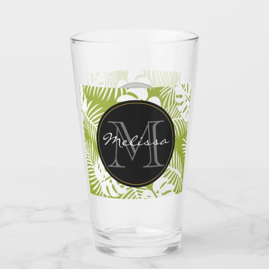 Groen palm leves regenwoud Monogram Glas (Achterkant)