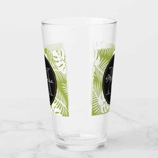 Groen palm leves regenwoud Monogram Glas (Links)