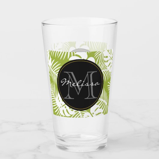 Groen palm leves regenwoud Monogram Glas (Voorkant)
