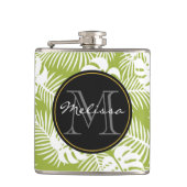 Groen palm leves regenwoud Monogram Heupfles (Voorkant)