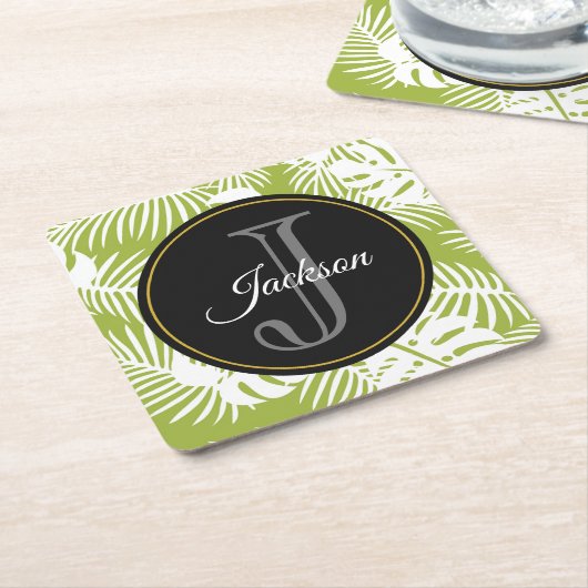 Groen palm leves regenwoud Monogram Kartonnen Onderzetters (Schuin)