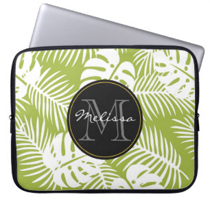 Groen palm leves regenwoud Monogram Laptop Sleeve