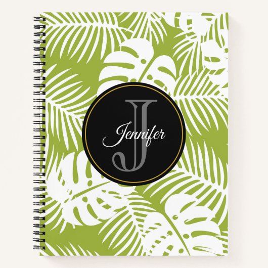 Groen palm leves regenwoud Monogram Notitieboek (Voorkant)